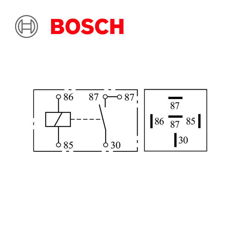 Реле BOSCH 12V 30A универсално 5 крачета с държач Реле BOSCH 12V 30A универсално 5 крачета с държач