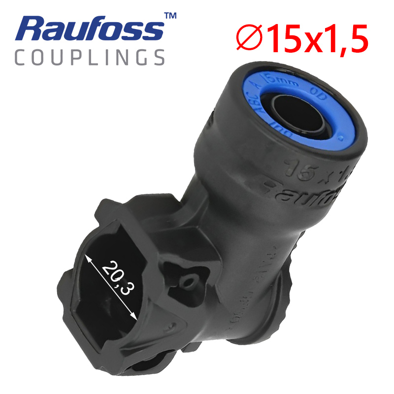 Ъглов конектор, фитинг, бърза връзка за въздух 15X1,5 Raufoss